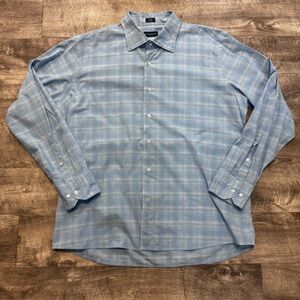 Peter Millar Flex Finish Long Sleeve Blue Plaid Button Down Shirt Mens XL